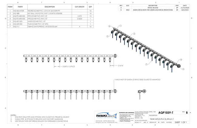 Iwaki Aquatic&nbsp;LAbREED&trade; 2L Manifold Stand-Alone, 16 Outlet Tall, Tubing