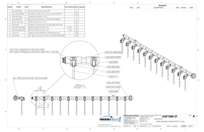 Iwaki Aquatic&nbsp;LAbREED&trade; 2L Manifold Bench-Top, 16 Outlet Tall, Tubing
